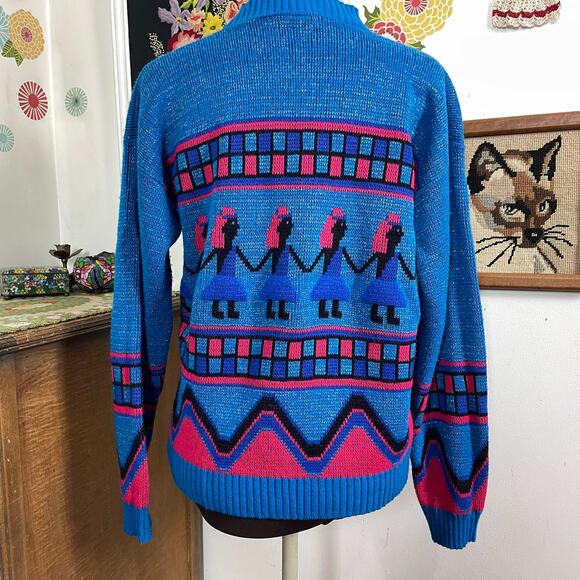 Vintage Metallic Novelty Sweater, 1980s Paper Doll Lady Pullover, Sz L-XL - Picture 7 of 12